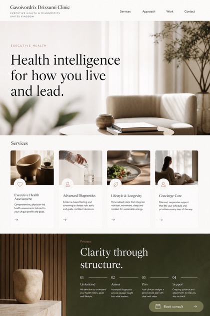 Healthcare website design for United Kingdom, showing a clear opening, service information, supporting content, and a focused inquiry action.