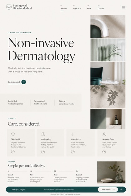 Healthcare website design for United Kingdom, showing a clear opening, service information, supporting content, and a focused inquiry action.