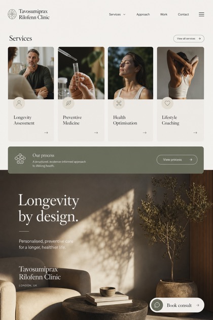 Healthcare website design for United Kingdom, showing a clear opening, service information, supporting content, and a focused inquiry action.