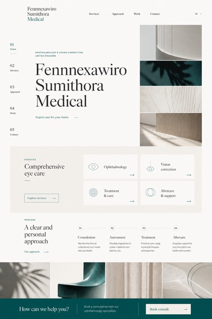 Healthcare website design for United Kingdom, showing a clear opening, service information, supporting content, and a focused inquiry action.