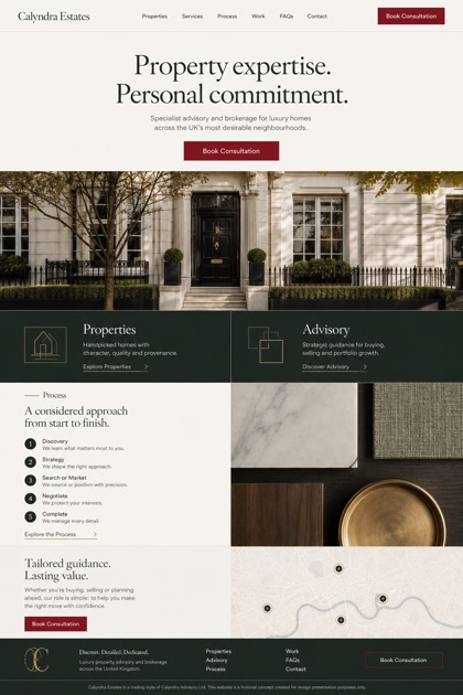 Property website design for United Kingdom, showing a clear opening, service information, supporting content, and a focused inquiry action.