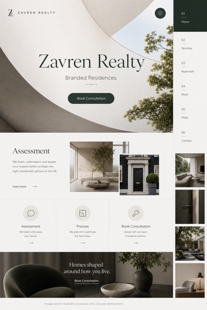 Property website design for United Kingdom, showing a clear opening, service information, supporting content, and a focused inquiry action.