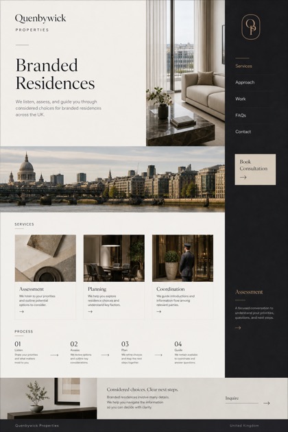 Property website design for United Kingdom, showing a clear opening, service information, supporting content, and a focused inquiry action.