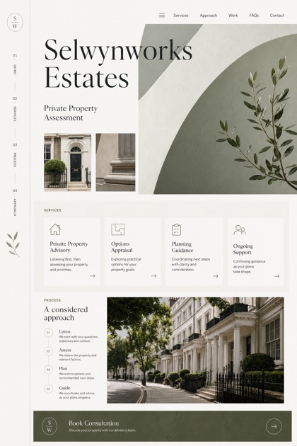 Property website design for United Kingdom, showing a clear opening, service information, supporting content, and a focused inquiry action.