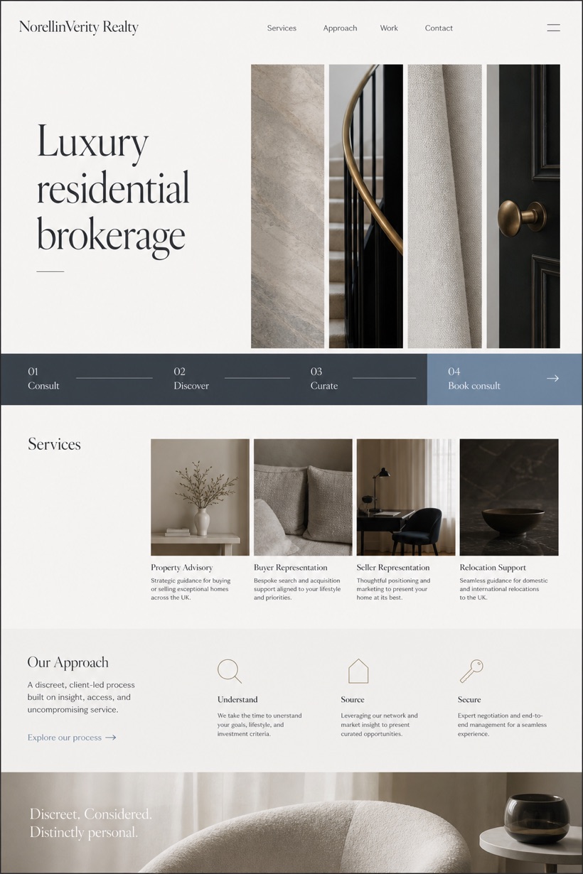 Property website design for United Kingdom, showing a clear opening, service information, supporting content, and a focused inquiry action.