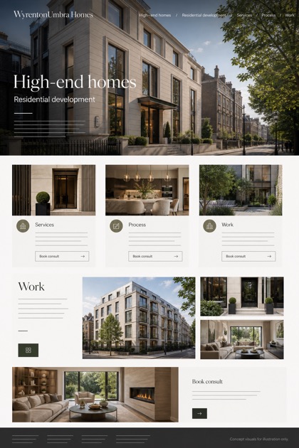 Property website design for United Kingdom, showing a clear opening, service information, supporting content, and a focused inquiry action.
