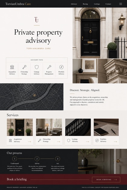 Property website design for United Kingdom, showing a clear opening, service information, supporting content, and a focused inquiry action.