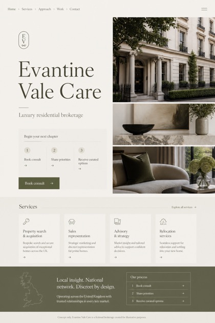 Property website design for United Kingdom, showing a clear opening, service information, supporting content, and a focused inquiry action.