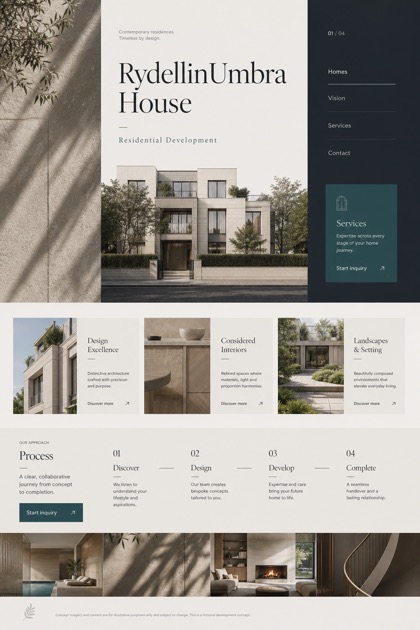 Property website design for United Kingdom, showing a clear opening, service information, supporting content, and a focused inquiry action.
