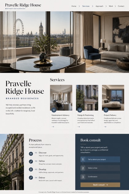 Property website design for United Kingdom, showing a clear opening, service information, supporting content, and a focused inquiry action.