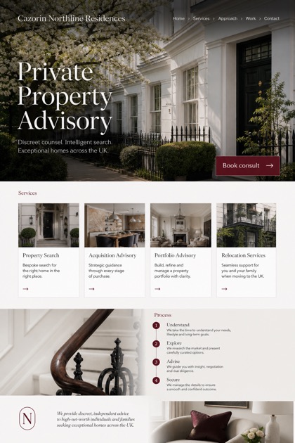 Property website design for United Kingdom, showing a clear opening, service information, supporting content, and a focused inquiry action.