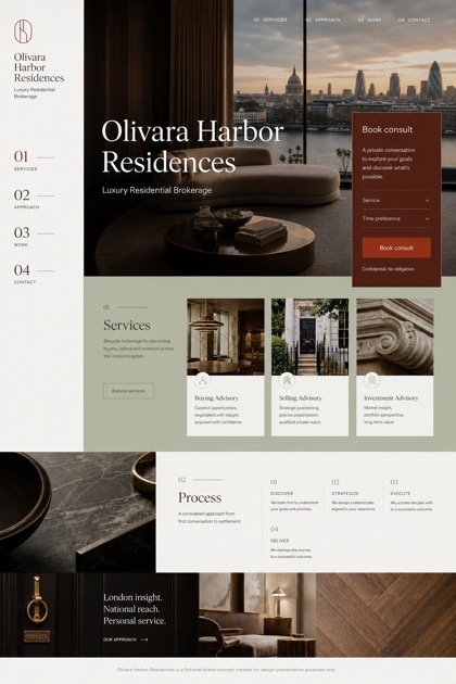 Property website design for United Kingdom, showing a clear opening, service information, supporting content, and a focused inquiry action.