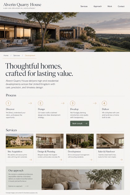 Property website design for United Kingdom, showing a clear opening, service information, supporting content, and a focused inquiry action.
