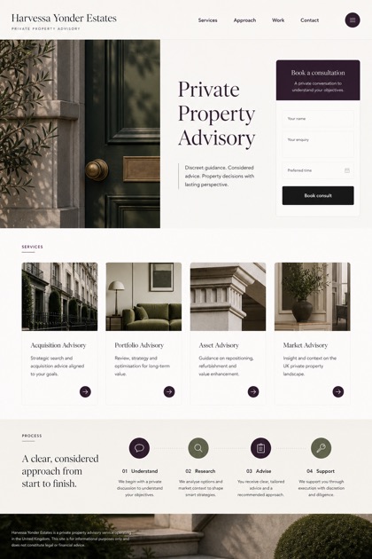 Property website design for United Kingdom, showing a clear opening, service information, supporting content, and a focused inquiry action.