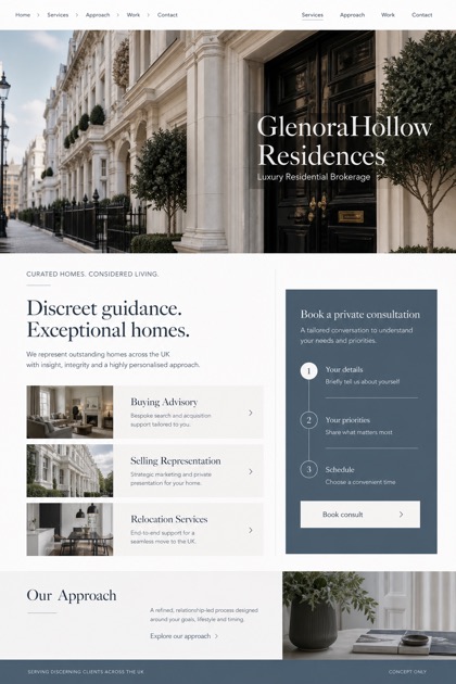 Property website design for United Kingdom, showing a clear opening, service information, supporting content, and a focused inquiry action.
