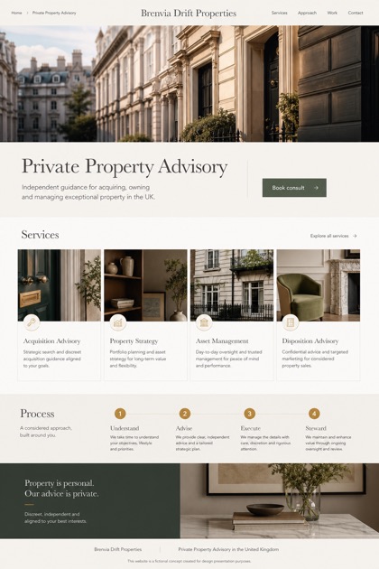 Property website design for United Kingdom, showing a clear opening, service information, supporting content, and a focused inquiry action.