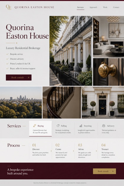 Property website design for United Kingdom, showing a clear opening, service information, supporting content, and a focused inquiry action.