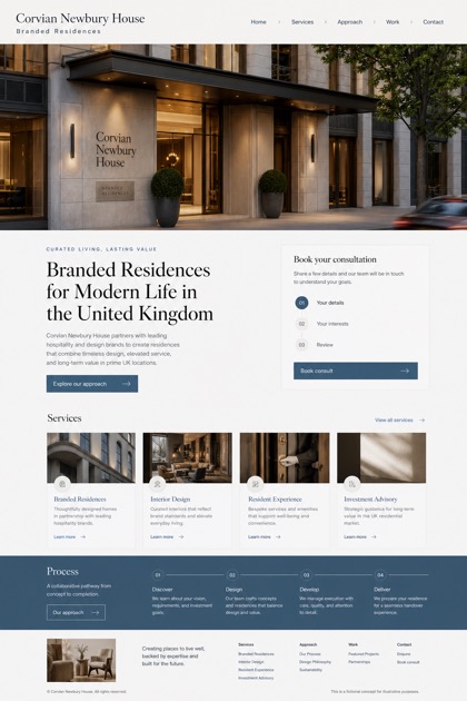 Property website design for United Kingdom, showing a clear opening, service information, supporting content, and a focused inquiry action.