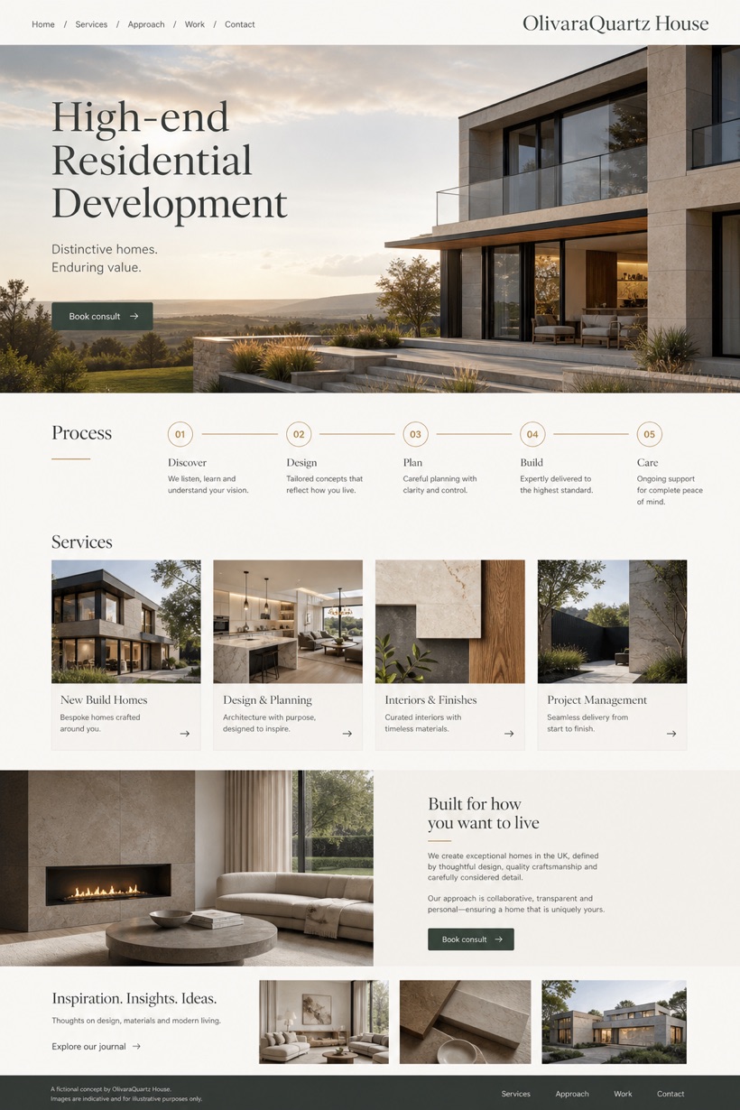 Property website design for United Kingdom, showing a clear opening, service information, supporting content, and a focused inquiry action.