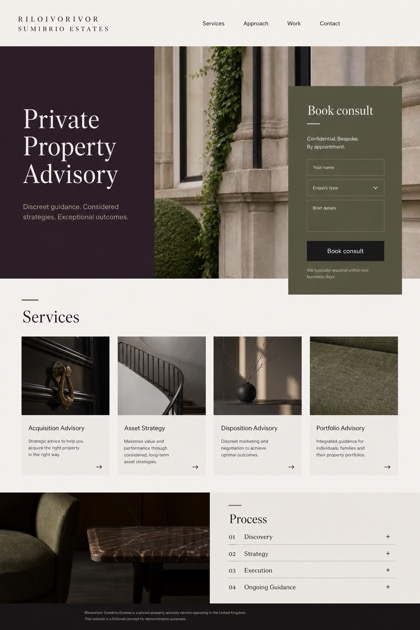 Property website design for United Kingdom, showing a clear opening, service information, supporting content, and a focused inquiry action.