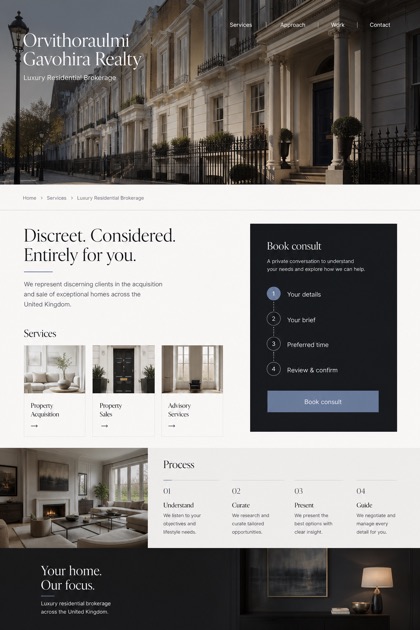 Property website design for United Kingdom, showing a clear opening, service information, supporting content, and a focused inquiry action.
