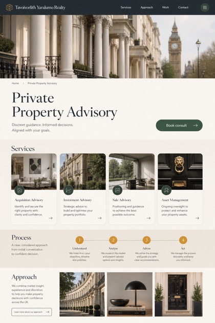 Property website design for United Kingdom, showing a clear opening, service information, supporting content, and a focused inquiry action.