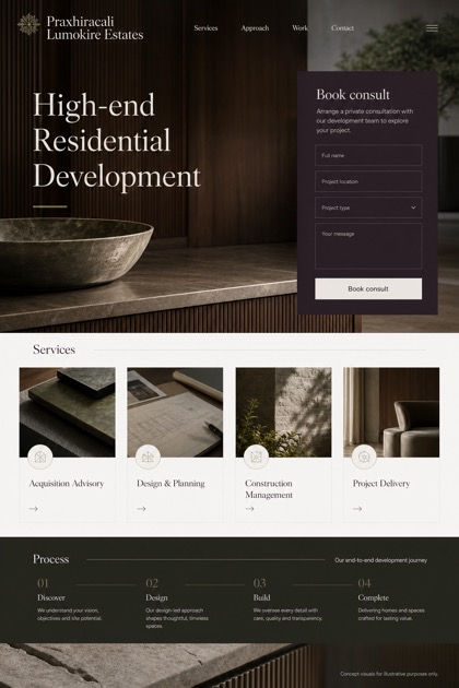 Property website design for United Kingdom, showing a clear opening, service information, supporting content, and a focused inquiry action.