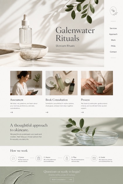 Beauty & Wellness website design for United States, showing a clear opening, service information, supporting content, and a focused inquiry action.