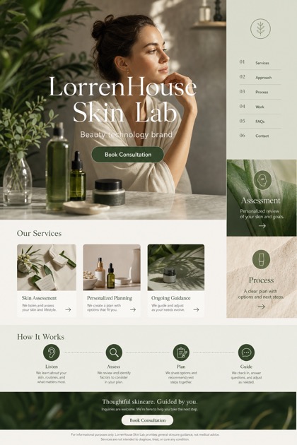 Beauty & Wellness website design for United States, showing a clear opening, service information, supporting content, and a focused inquiry action.