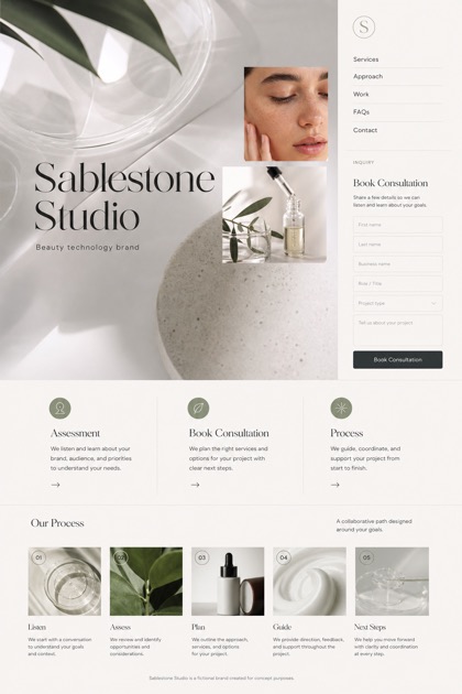 Beauty & Wellness website design for United States, showing a clear opening, service information, supporting content, and a focused inquiry action.