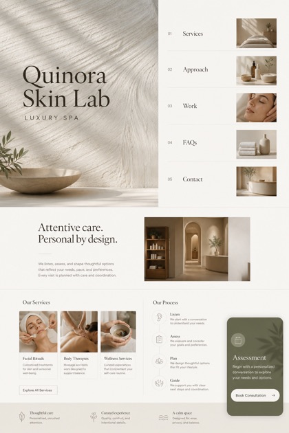 Beauty & Wellness website design for United States, showing a clear opening, service information, supporting content, and a focused inquiry action.