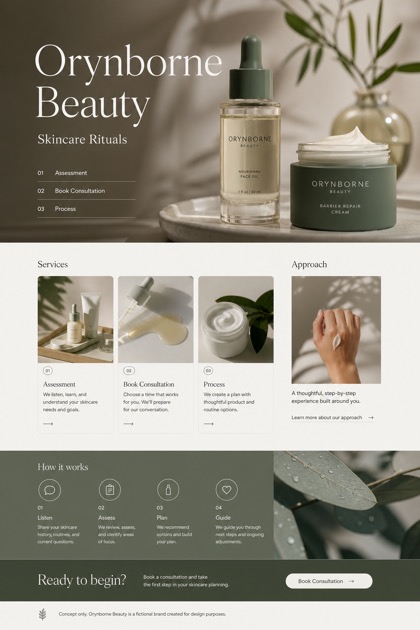 Beauty & Wellness website design for United States, showing a clear opening, service information, supporting content, and a focused inquiry action.