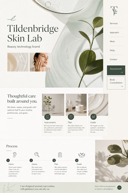 Beauty & Wellness website design for United States, showing a clear opening, service information, supporting content, and a focused inquiry action.