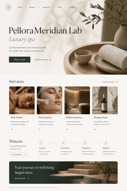 Beauty & Wellness website design for United States, showing a clear opening, service information, supporting content, and a focused inquiry action.