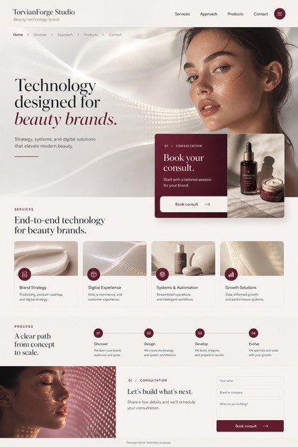 Beauty & Wellness website design for United States, showing a clear opening, service information, supporting content, and a focused inquiry action.