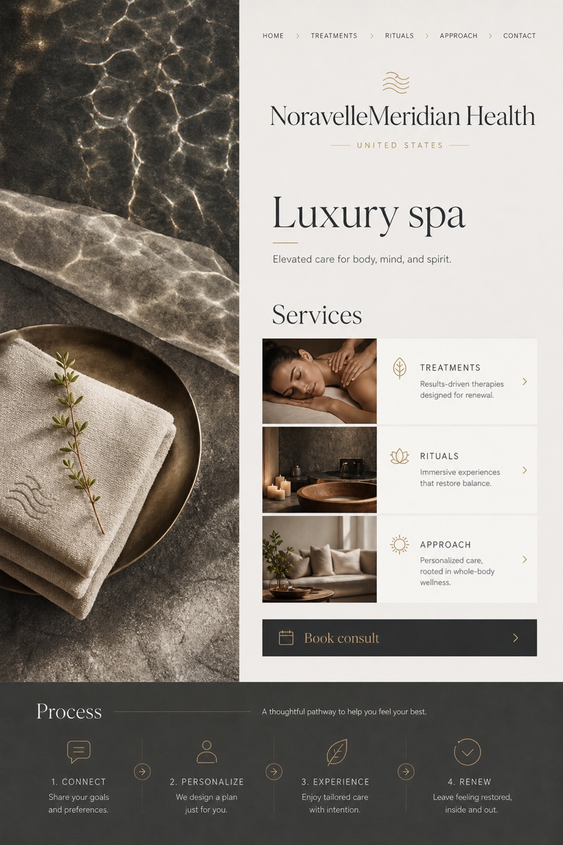 Beauty & Wellness website design for United States, showing a clear opening, service information, supporting content, and a focused inquiry action.