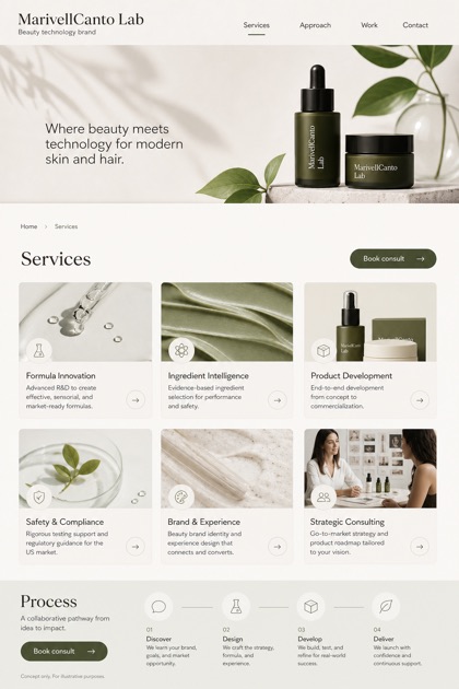 Beauty & Wellness website design for United States, showing a clear opening, service information, supporting content, and a focused inquiry action.