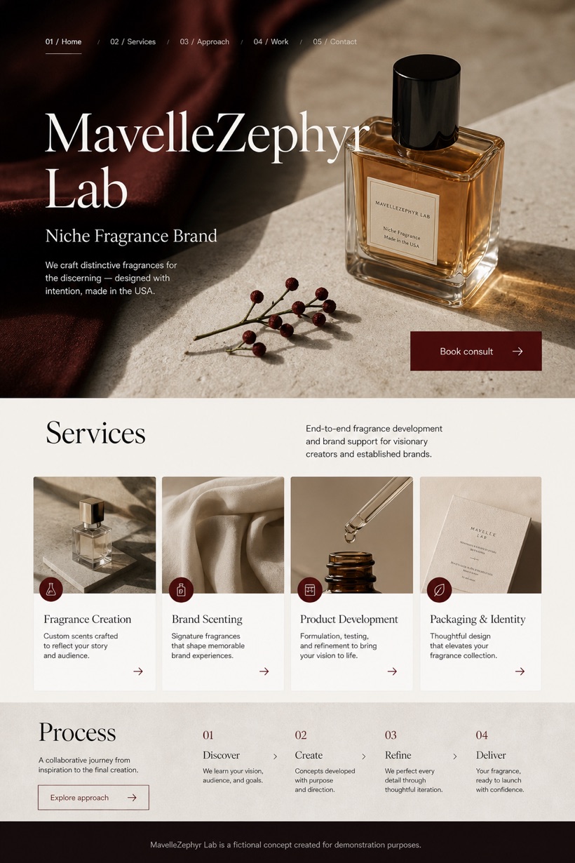 Beauty & Wellness website design for United States, showing a clear opening, service information, supporting content, and a focused inquiry action.