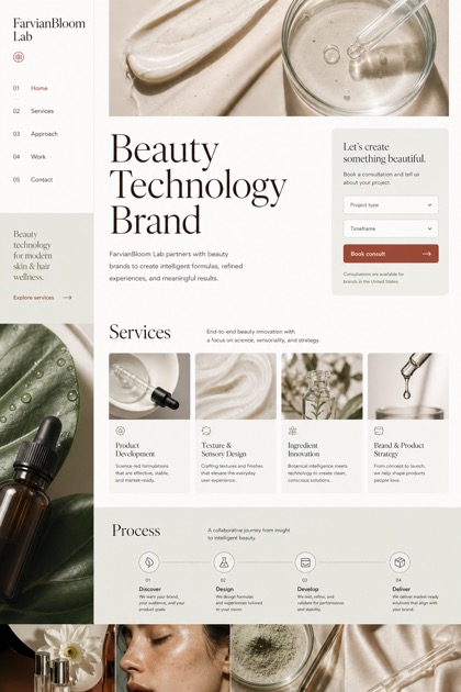 Beauty & Wellness website design for United States, showing a clear opening, service information, supporting content, and a focused inquiry action.