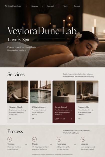 Beauty & Wellness website design for United States, showing a clear opening, service information, supporting content, and a focused inquiry action.