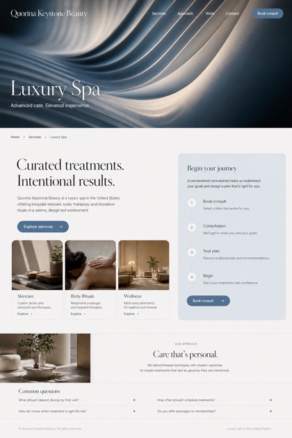 Beauty & Wellness website design for United States, showing a clear opening, service information, supporting content, and a focused inquiry action.