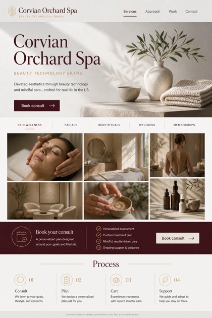 Beauty & Wellness website design for United States, showing a clear opening, service information, supporting content, and a focused inquiry action.