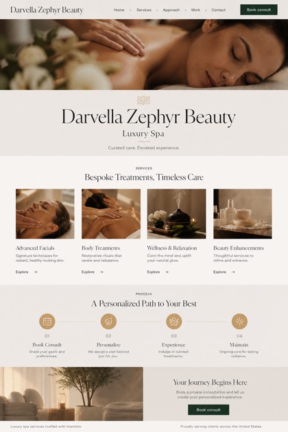 Beauty & Wellness website design for United States, showing a clear opening, service information, supporting content, and a focused inquiry action.