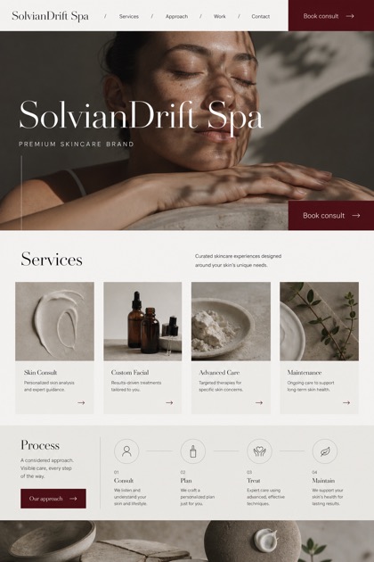 Beauty & Wellness website design for United States, showing a clear opening, service information, supporting content, and a focused inquiry action.
