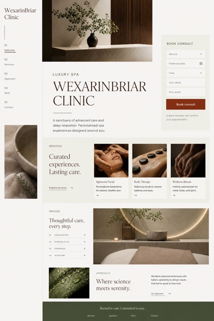Beauty & Wellness website design for United States, showing a clear opening, service information, supporting content, and a focused inquiry action.