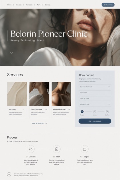 Beauty & Wellness website design for United States, showing a clear opening, service information, supporting content, and a focused inquiry action.