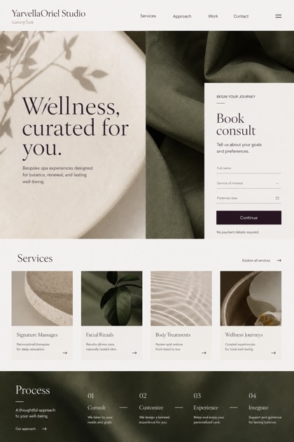 Beauty & Wellness website design for United States, showing a clear opening, service information, supporting content, and a focused inquiry action.