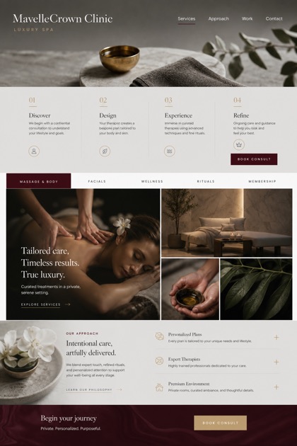 Beauty & Wellness website design for United States, showing a clear opening, service information, supporting content, and a focused inquiry action.