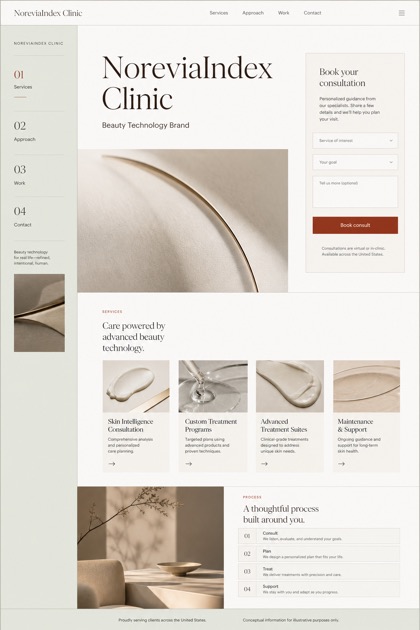Beauty & Wellness website design for United States, showing a clear opening, service information, supporting content, and a focused inquiry action.