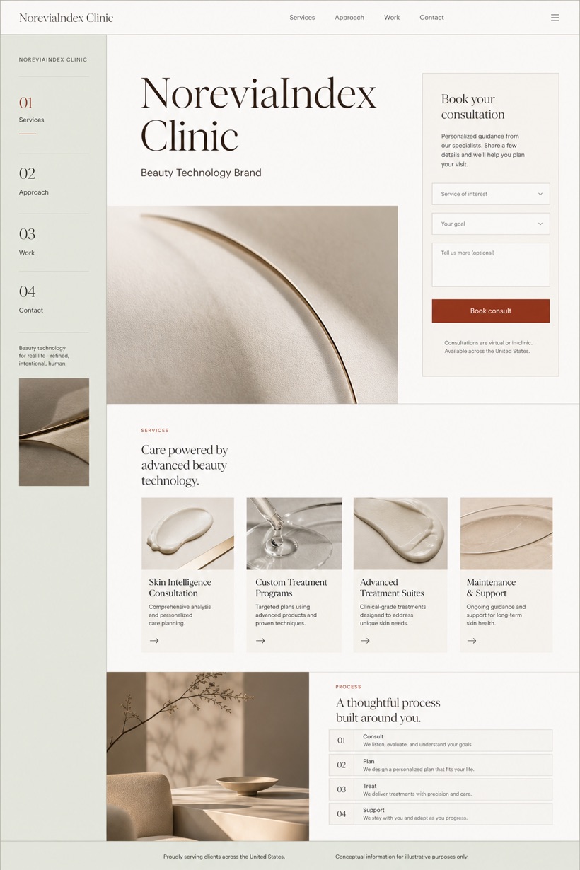 Beauty & Wellness website design for United States, showing a clear opening, service information, supporting content, and a focused inquiry action.
